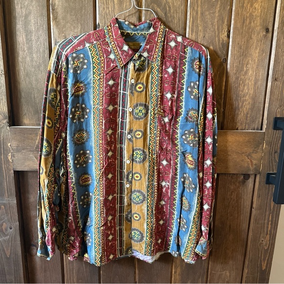 Vintage Guess By Georges Marciano Men’s Button down Patterned Shirt Size large - Picture 1 of 5